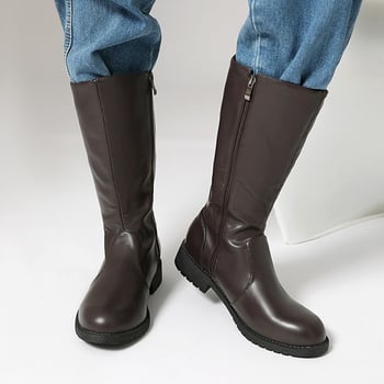 Cizme de cavaler Martin: vârf rotund; toc mic 1–3 cm; partea superioară PU sintetic; talpă cauciuc; căptușeală interioară pluș artificial scurt