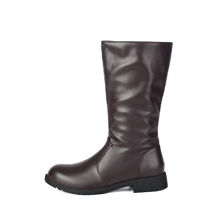 Cizme de cavaler Martin: vârf rotund; toc mic 1–3 cm; partea superioară PU sintetic; talpă cauciuc; căptușeală interioară pluș artificial scurt