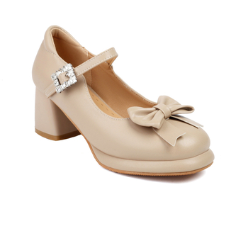 Pantofi pentru femei, stil Lolita, culoare solidă, partea superioară PU, vârf rotund, toc mic 1-3 cm