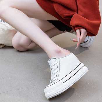 Ženske platnene papuče s 13 cm povećanjem visine, zatvorenim nosom, vezicama, EVA potplatom