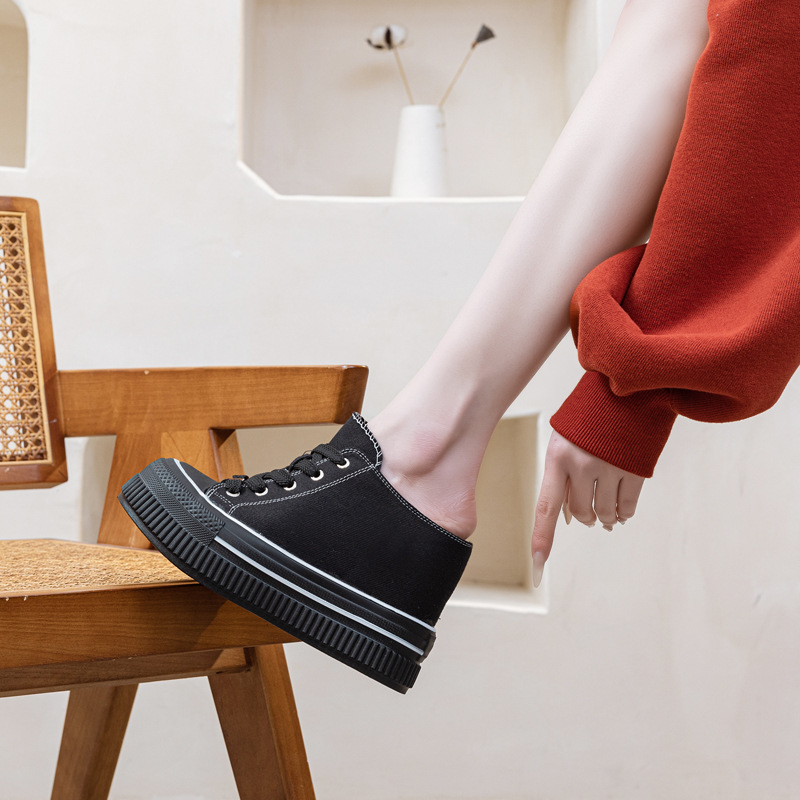 Ženske platnene papuče s 13 cm povećanjem visine, zatvorenim nosom, vezicama, EVA potplatom