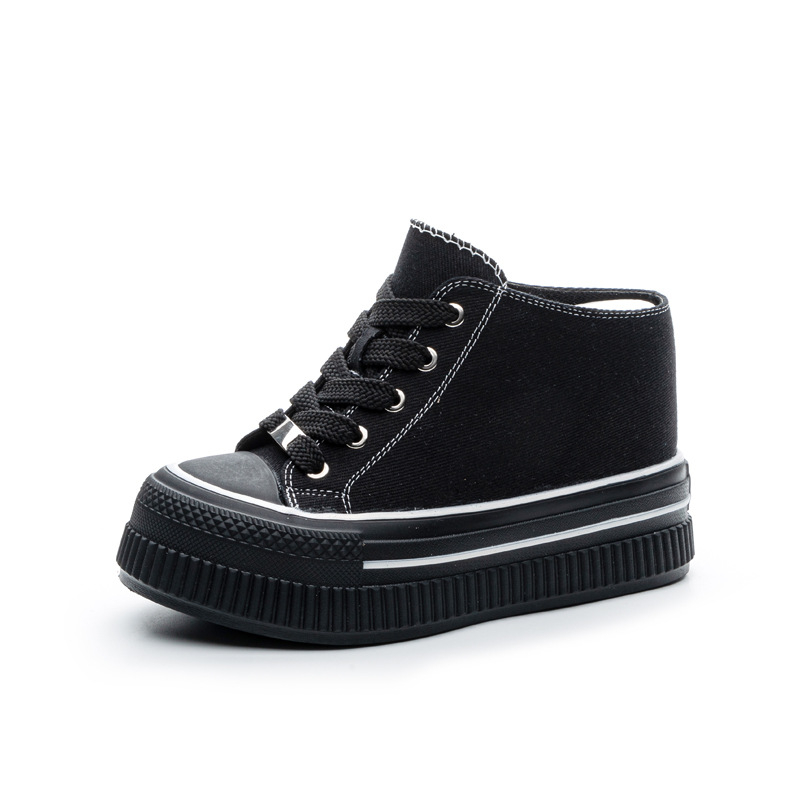 Ženske platnene papuče s 13 cm povećanjem visine, zatvorenim nosom, vezicama, EVA potplatom