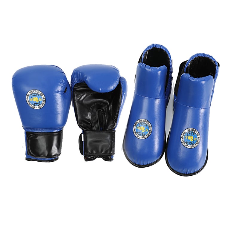 ITF Taekwondo rukavice i zaštitne navlake za stopala za natjecateljsku pripremu – zaštitni dijelovi: dlan, zglob, lakat, gležanj; materijal: poliestersko vlakno