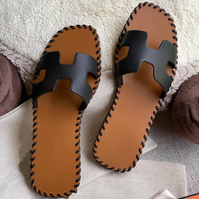 Ženske slip-on sandale s tkanim jednim remenom – gornji dio od ovčje kože, gumena potplat, lagane, prozračne