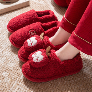 Vjenčane papuče za parove – gornji dio od velura, PVC đon, s petom, zimske kućne papuče