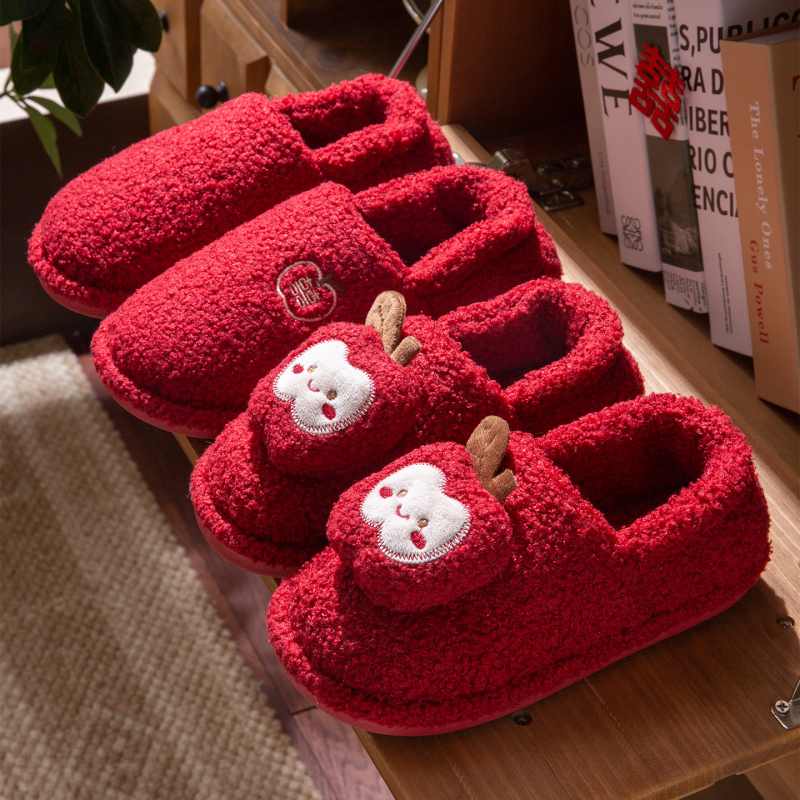 Vjenčane papuče za parove – gornji dio od velura, PVC đon, s petom, zimske kućne papuče