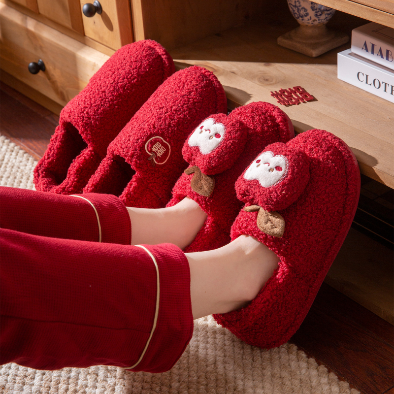 Vjenčane papuče za parove – gornji dio od velura, PVC đon, s petom, zimske kućne papuče