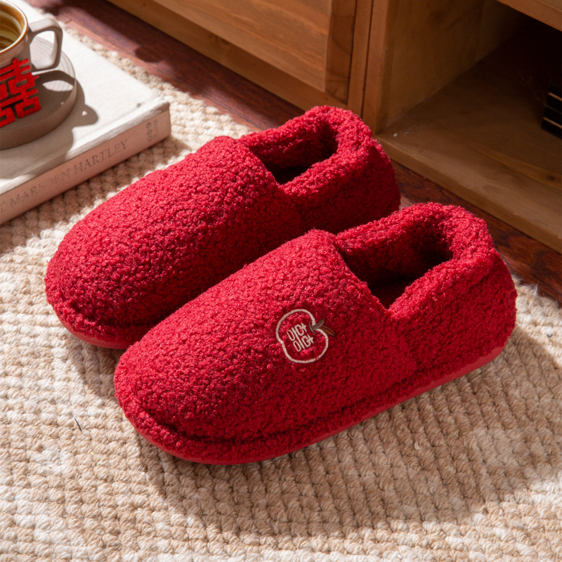 Vjenčane papuče za parove – gornji dio od velura, PVC đon, s petom, zimske kućne papuče