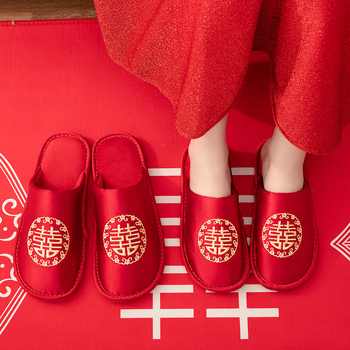 Νυφικές παντόφλες για ζευγάρια — επάνω από μεταξωτό ύφασμα, σόλα PVC, ραμμένη κατασκευή, απλό στυλ, για όλες τις εποχές (χειμώνας-άνοιξη-φθινόπωρο)