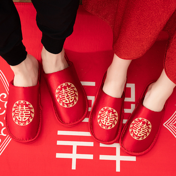 Νυφικές παντόφλες για ζευγάρια — επάνω από μεταξωτό ύφασμα, σόλα PVC, ραμμένη κατασκευή, απλό στυλ, για όλες τις εποχές (χειμώνας-άνοιξη-φθινόπωρο)