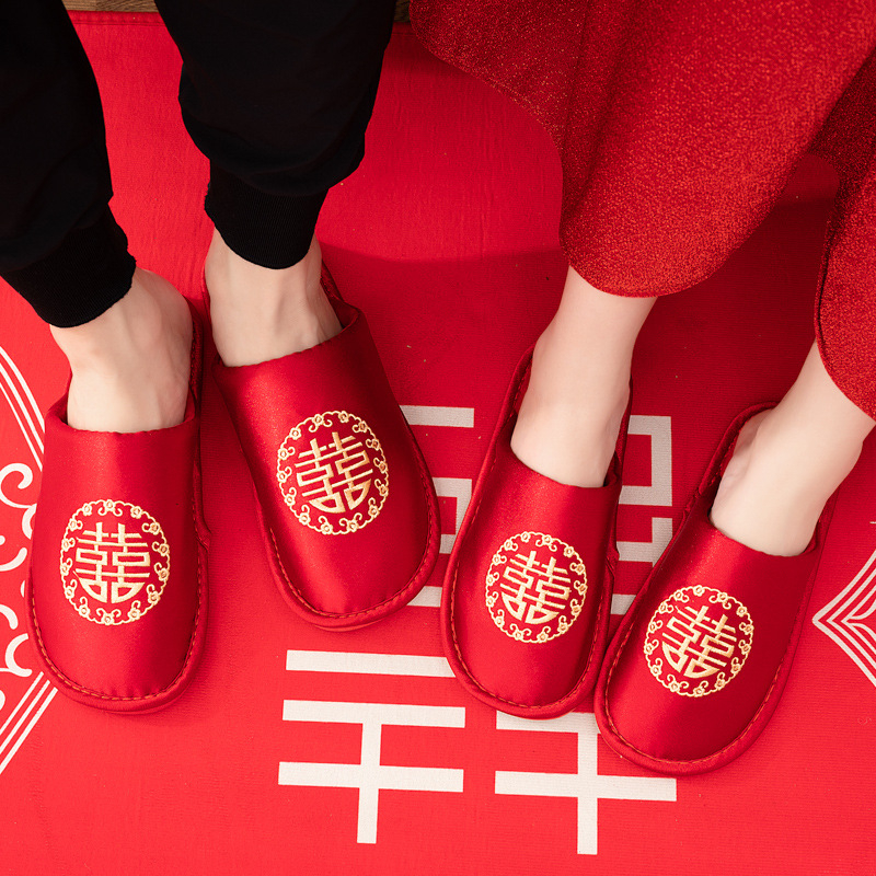 Νυφικές παντόφλες για ζευγάρια — επάνω από μεταξωτό ύφασμα, σόλα PVC, ραμμένη κατασκευή, απλό στυλ, για όλες τις εποχές (χειμώνας-άνοιξη-φθινόπωρο)