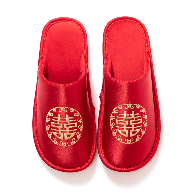 Νυφικές παντόφλες για ζευγάρια — επάνω από μεταξωτό ύφασμα, σόλα PVC, ραμμένη κατασκευή, απλό στυλ, για όλες τις εποχές (χειμώνας-άνοιξη-φθινόπωρο)