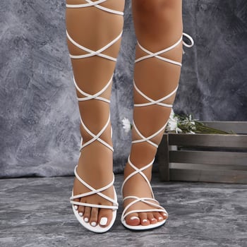 Ženske sandale s trakama, križni remeni, otvoreni prst, niski gležanj, PU gornji dio, gumena podloga
