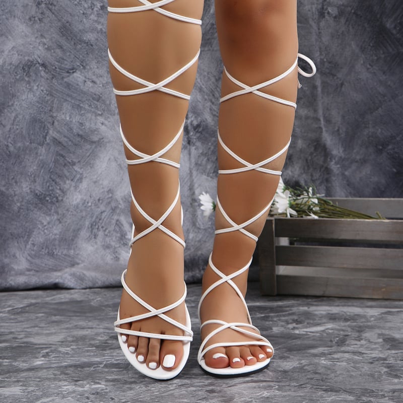 Ženske sandale s trakama, križni remeni, otvoreni prst, niski gležanj, PU gornji dio, gumena podloga