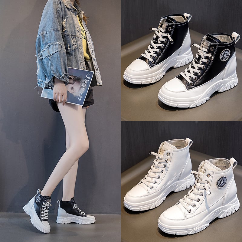 Ženske sportske casual tenisice s unutarnjim povećanjem visine, gornji dio od dvostruke goveđe kože, 6-8 cm povišena peta, potplat od poliuretana