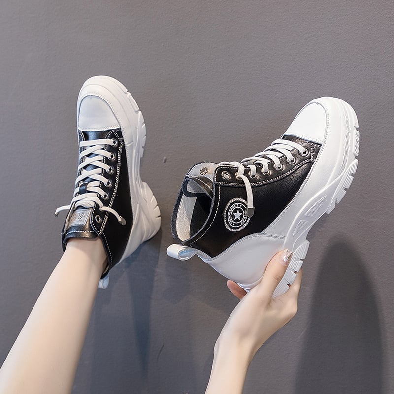 Ženske sportske casual tenisice s unutarnjim povećanjem visine, gornji dio od dvostruke goveđe kože, 6-8 cm povišena peta, potplat od poliuretana