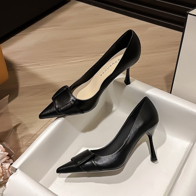 Pantofi stiletto cu vârf ascuțit, PU partea superioară, toc subțire, înălțime toc 6-8 cm
