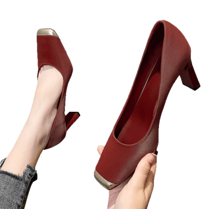 Ženske loaferice s kvadratnim nosom, debelim petom (3–6 cm), slip-on, proljeće 2025, gornji materijal: Super Fiber