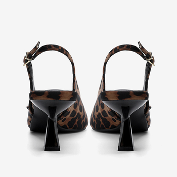 Ženske sandale na visokim petama s leopard uzorkom, oštar vrh, tanak potpetica 6–8 cm, kopča za zatvaranje, PU gornji dio