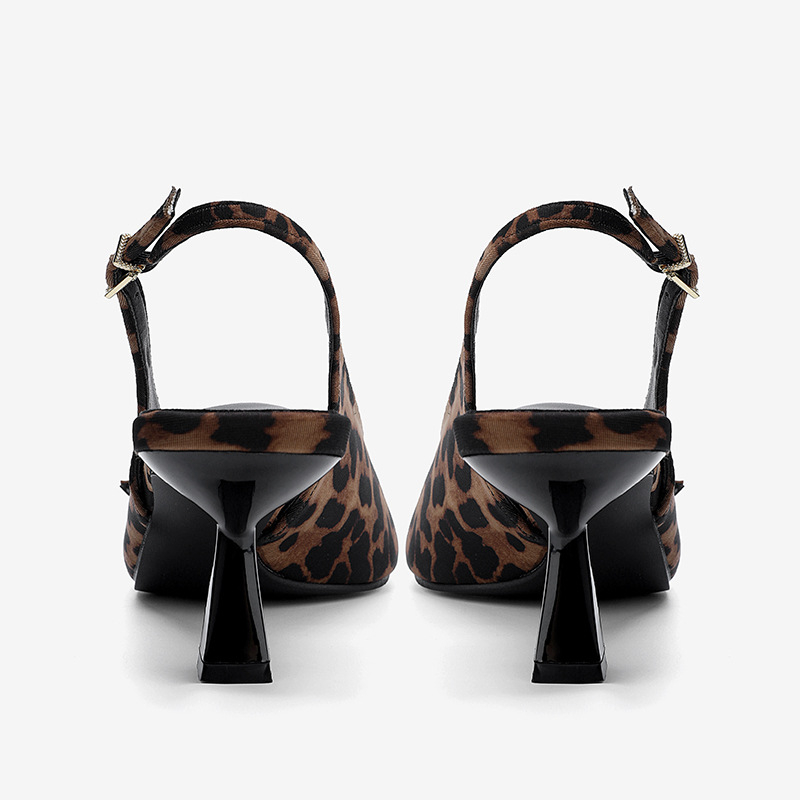 Ženske sandale na visokim petama s leopard uzorkom, oštar vrh, tanak potpetica 6–8 cm, kopča za zatvaranje, PU gornji dio