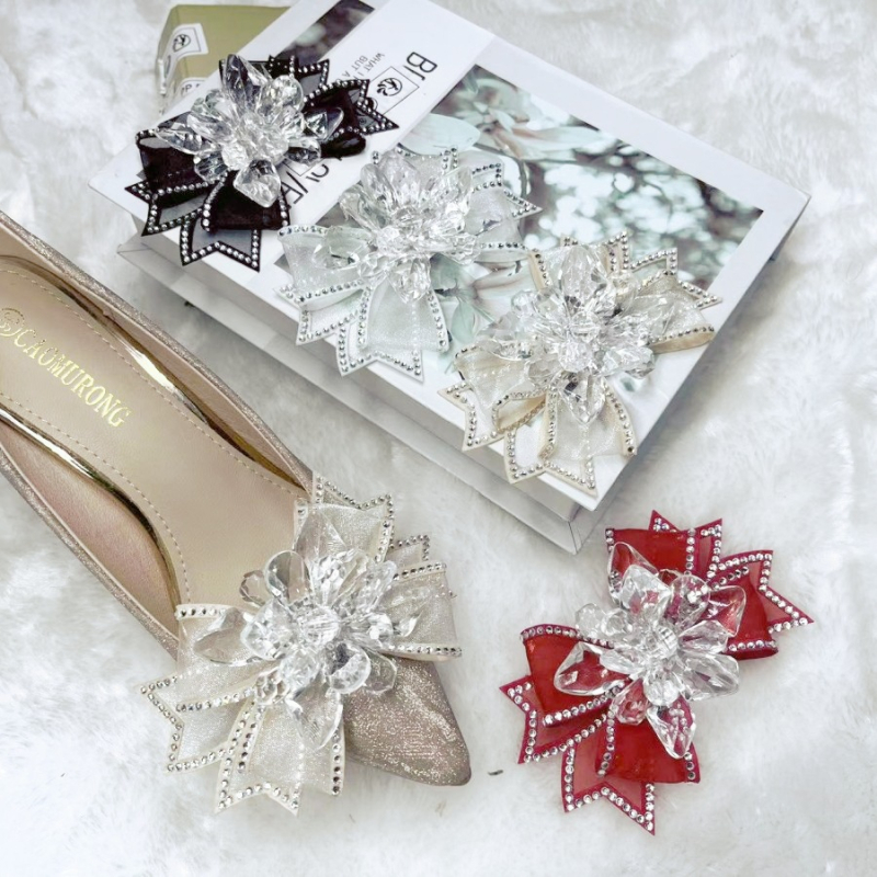 HS-88888 Floare de pantofi din acrilic cu strasuri, funda – pentru ghete, sandale și pantofi casual