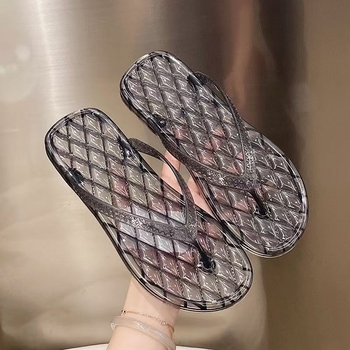 Flip-flops pentru femei cu cristale, stil plajă, PVC partea superioară și talpa PVC, închidere între degete, grosime talpă 0–3 cm