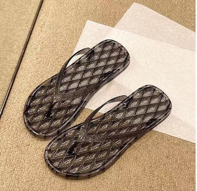 Flip-flops pentru femei cu cristale, stil plajă, PVC partea superioară și talpa PVC, închidere între degete, grosime talpă 0–3 cm