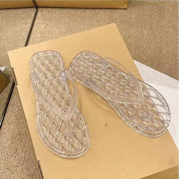 Flip-flops pentru femei cu cristale, stil plajă, PVC partea superioară și talpa PVC, închidere între degete, grosime talpă 0–3 cm