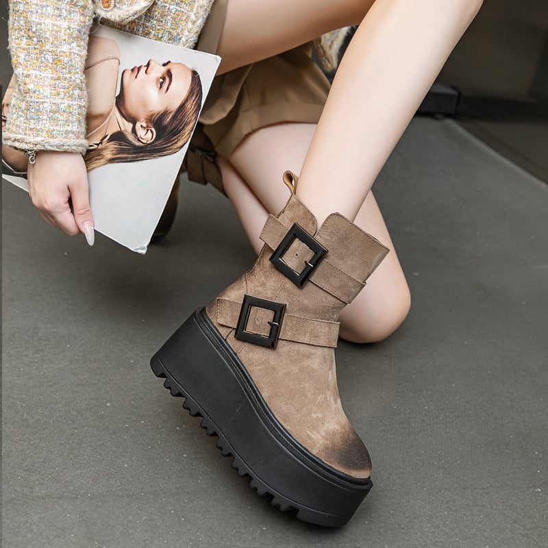 Martin čizme za žene, gornji dio od dvostruke kože, srednje duljine do potkoljenice, 6-8 cm visok pet, đon od poliuretana, bočni zatvarač