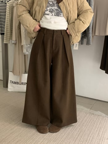 Kittin Casual Παντελόνια από Μίξη Μαλλιού-Πολυεστέρα, Ευρεία Γραμμή με Πλισέ, Υψηλή Μέση, Μικροελαστικότητα