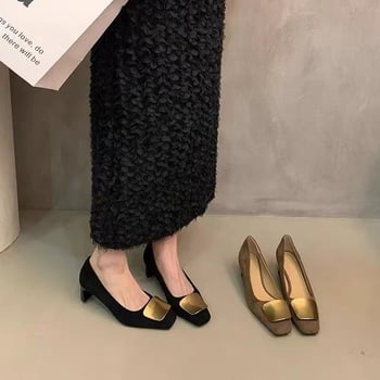 Ženske Mary Jane cipele, slip-on, kvadratni vrh prstiju, gornji dio od mikrovlakana, debeli peta 3–5 cm, gumeni potplat