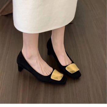 Ženske Mary Jane cipele, slip-on, kvadratni vrh prstiju, gornji dio od mikrovlakana, debeli peta 3–5 cm, gumeni potplat