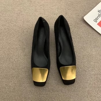 Ženske Mary Jane cipele, slip-on, kvadratni vrh prstiju, gornji dio od mikrovlakana, debeli peta 3–5 cm, gumeni potplat