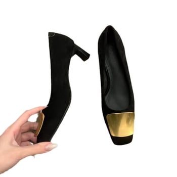 Ženske Mary Jane cipele, slip-on, kvadratni vrh prstiju, gornji dio od mikrovlakana, debeli peta 3–5 cm, gumeni potplat