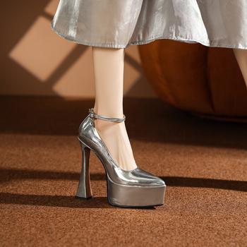 Pantofi de banchet pentru femei – vârf ascuțit, piele naturală pe exterior, toc 6–8 cm, închidere cu cataramă pe o bandă