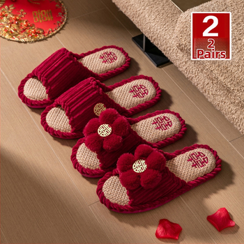 Unisex svadobné papuče pre pár, bavlnená vrchná časť, PVC podrážka, priedušné a protišmykové, vhodné pre všetky ročné obdobia, hrúbka podrážky 1.5-3.5 cm