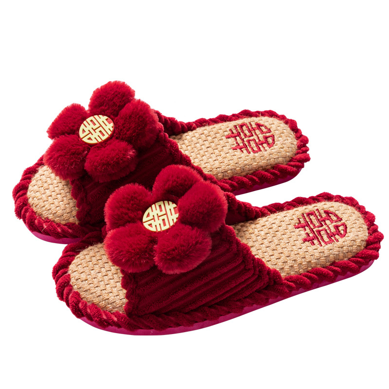 Unisex svadobné papuče pre pár, bavlnená vrchná časť, PVC podrážka, priedušné a protišmykové, vhodné pre všetky ročné obdobia, hrúbka podrážky 1.5-3.5 cm