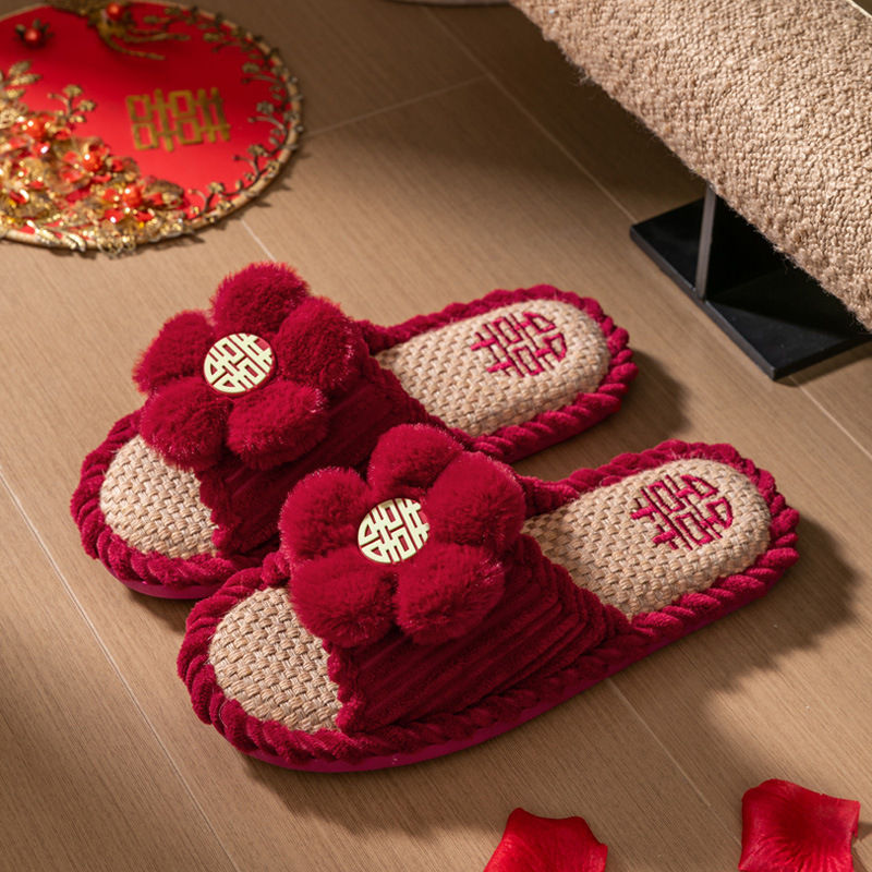 Unisex svadobné papuče pre pár, bavlnená vrchná časť, PVC podrážka, priedušné a protišmykové, vhodné pre všetky ročné obdobia, hrúbka podrážky 1.5-3.5 cm