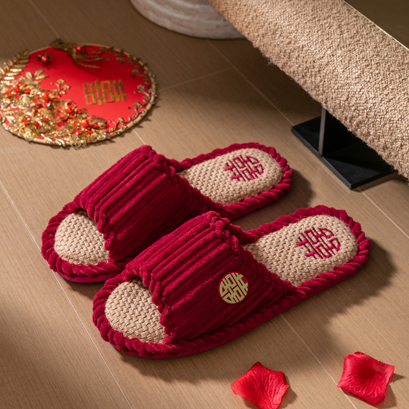 Unisex svadobné papuče pre pár, bavlnená vrchná časť, PVC podrážka, priedušné a protišmykové, vhodné pre všetky ročné obdobia, hrúbka podrážky 1.5-3.5 cm