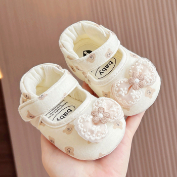 Dječje cipele za hodanje s potplatom od teleće tetive, gornji dio od pamuka, crtani uzorak, protuklizne, za djevojčice 6-12 mjeseci