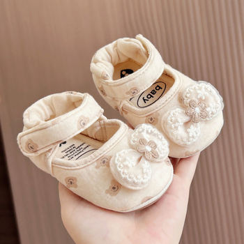 Dječje cipele za hodanje s potplatom od teleće tetive, gornji dio od pamuka, crtani uzorak, protuklizne, za djevojčice 6-12 mjeseci