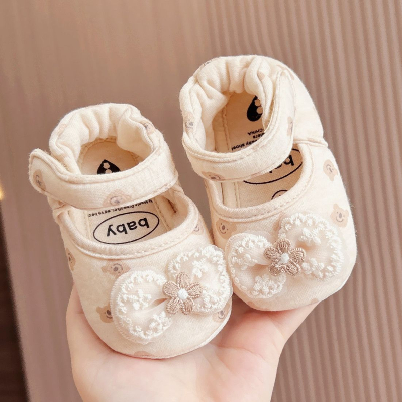 Dječje cipele za hodanje s potplatom od teleće tetive, gornji dio od pamuka, crtani uzorak, protuklizne, za djevojčice 6-12 mjeseci