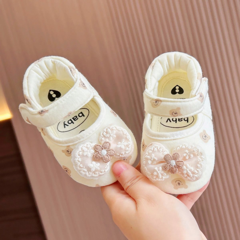 Dječje cipele za hodanje s potplatom od teleće tetive, gornji dio od pamuka, crtani uzorak, protuklizne, za djevojčice 6-12 mjeseci