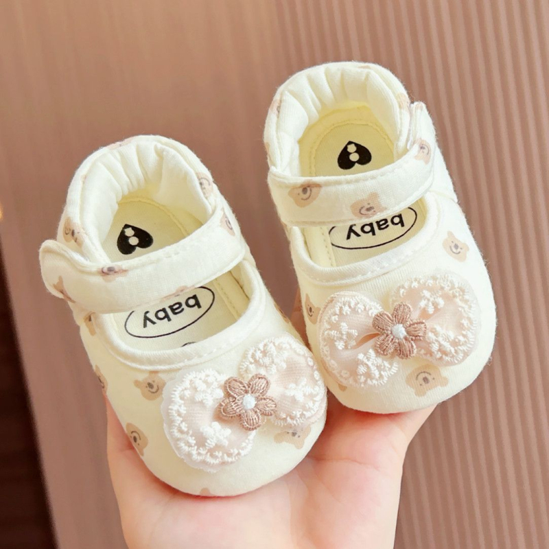 Dječje cipele za hodanje s potplatom od teleće tetive, gornji dio od pamuka, crtani uzorak, protuklizne, za djevojčice 6-12 mjeseci