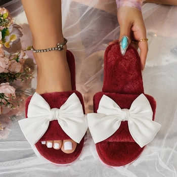 Női otthoni papucs aranyos masnival | Felsőrész: Xi Shi velúr; Talp: EVA; Könnyű; Talp vastagsága: 0–3 cm; Tél 2025