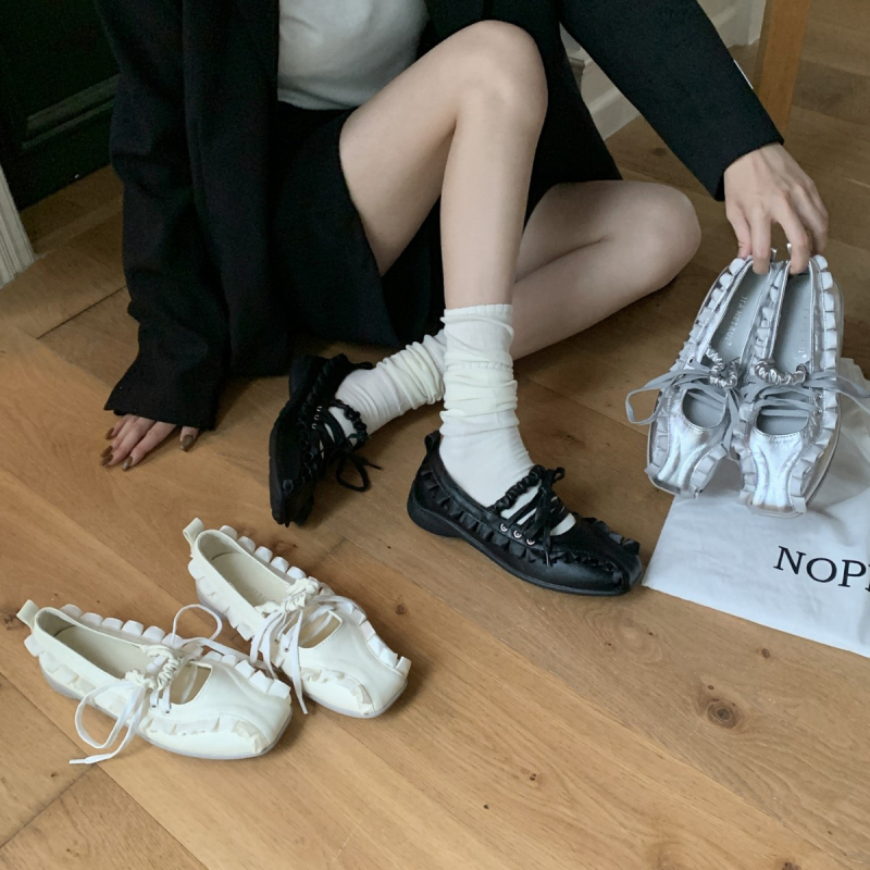Mary Jane cipele s kvadratnim vrhom, PU gornji dio, prednje vezivanje, niski potplat, gumeni đon