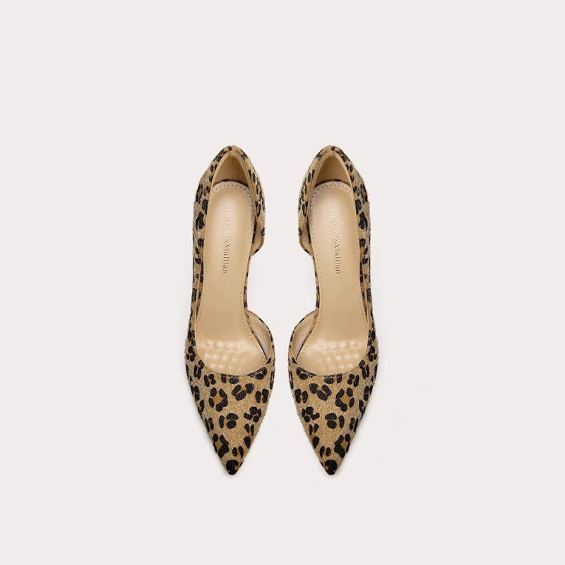 ZA2024 Ženske sandale s leopard uzorkom, oštar nos, otvorena stražnja strana, uska štikla
