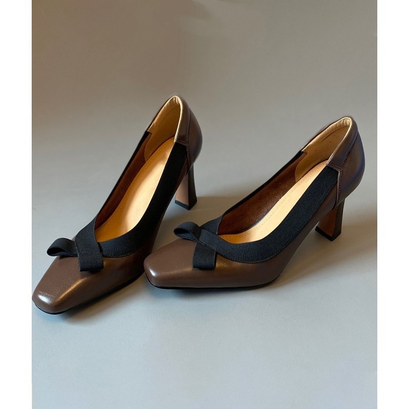Ženske loafere s kvadratnim vrhom, tankim petom 6-8 cm, slip-on, potplat od prirodne gume