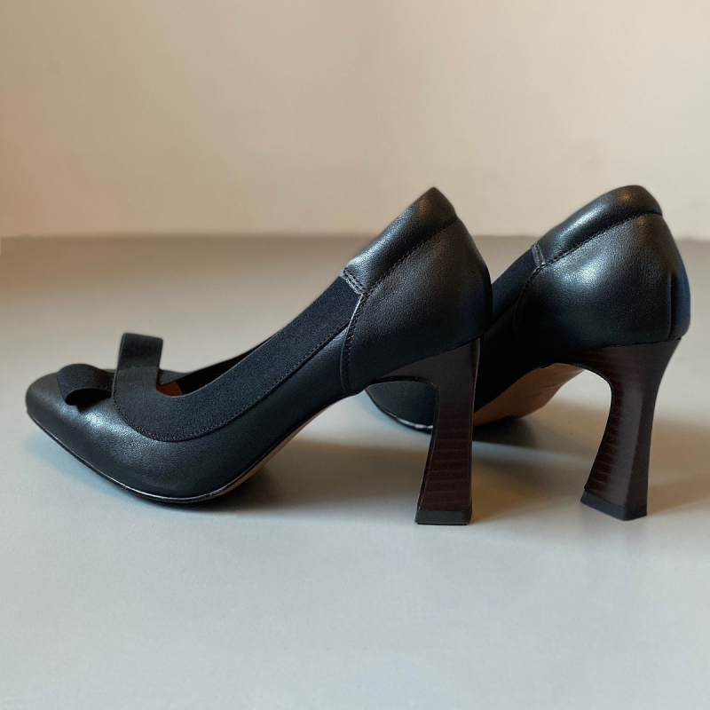 Ženske loafere s kvadratnim vrhom, tankim petom 6-8 cm, slip-on, potplat od prirodne gume