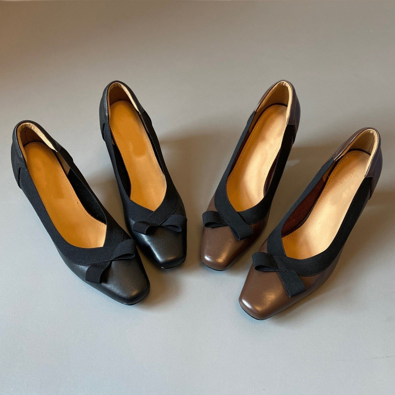 Ženske loafere s kvadratnim vrhom, tankim petom 6-8 cm, slip-on, potplat od prirodne gume